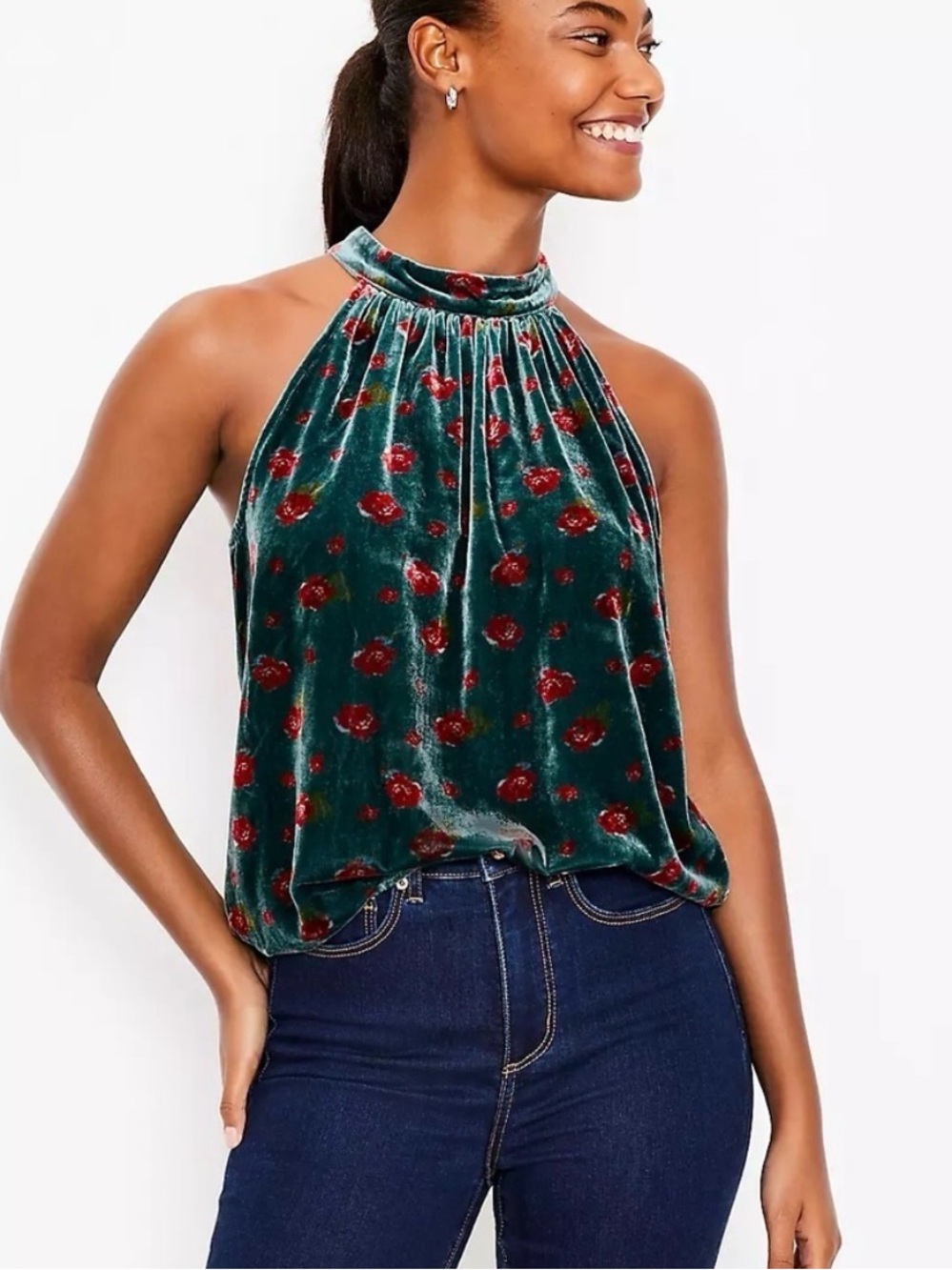 LOFT Velvet Halter with Red Roses